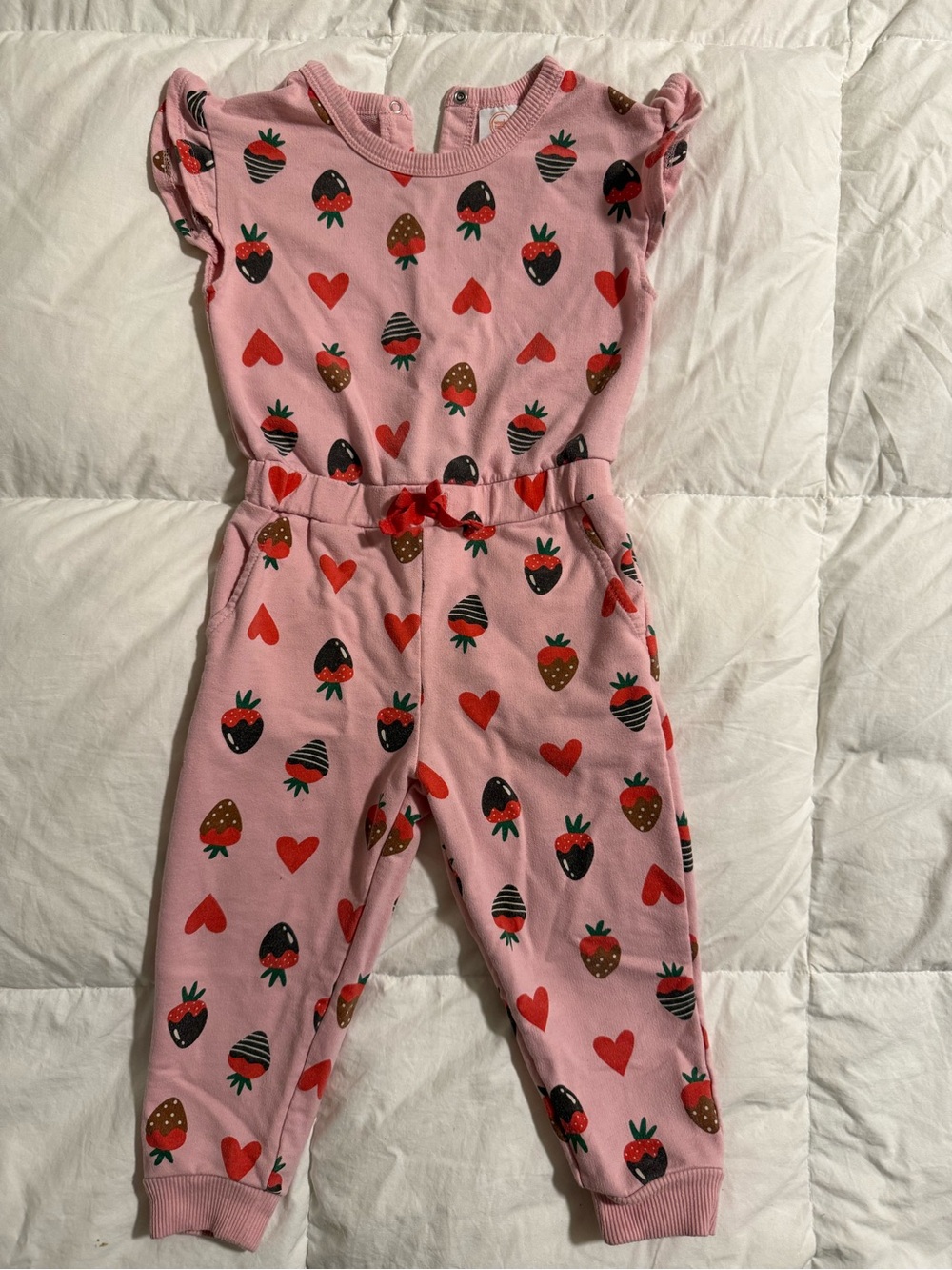 Wonder Nation Girls 2T Pink Strawberry Heart Jumpsuit Romper